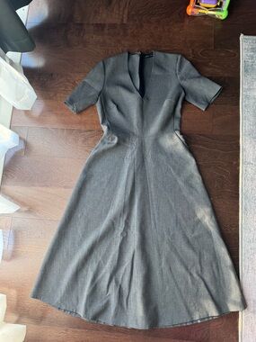 Zara Gray Midi Dress with V-Neck